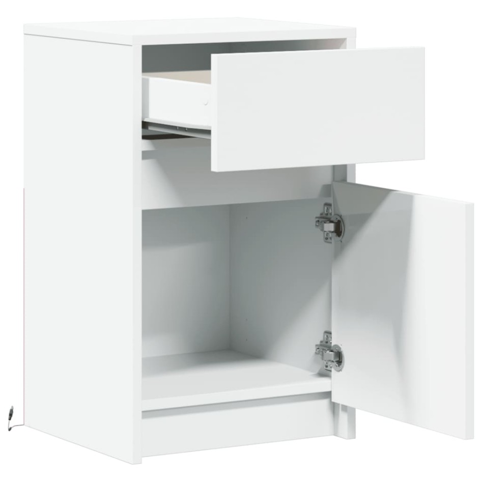 Mesita de noche con luces LED madera de ingeniería