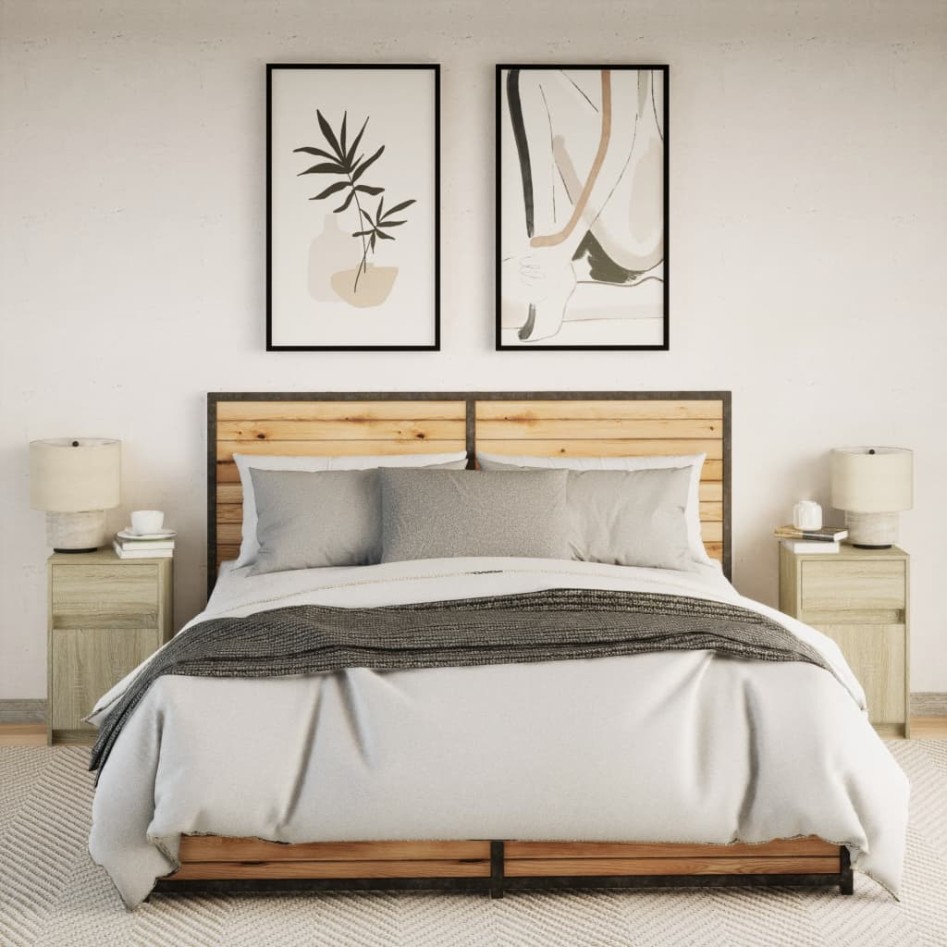 Mesitas de noche luces LED 2 uds madera ingeniería roble