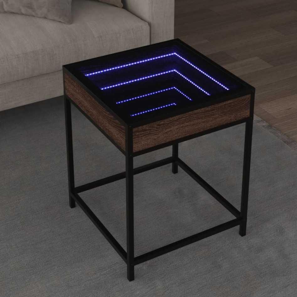 Mesa de centro con Infinity LED marrón roble 40x40x51