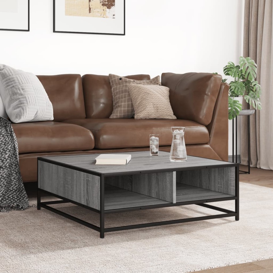 Mesa de centro madera ingeniería metal gris Sonoma 80x80x30