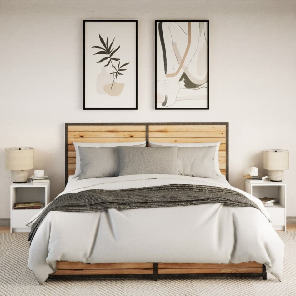 Mesitas de noche con luces LED 2 uds madera ingeniería