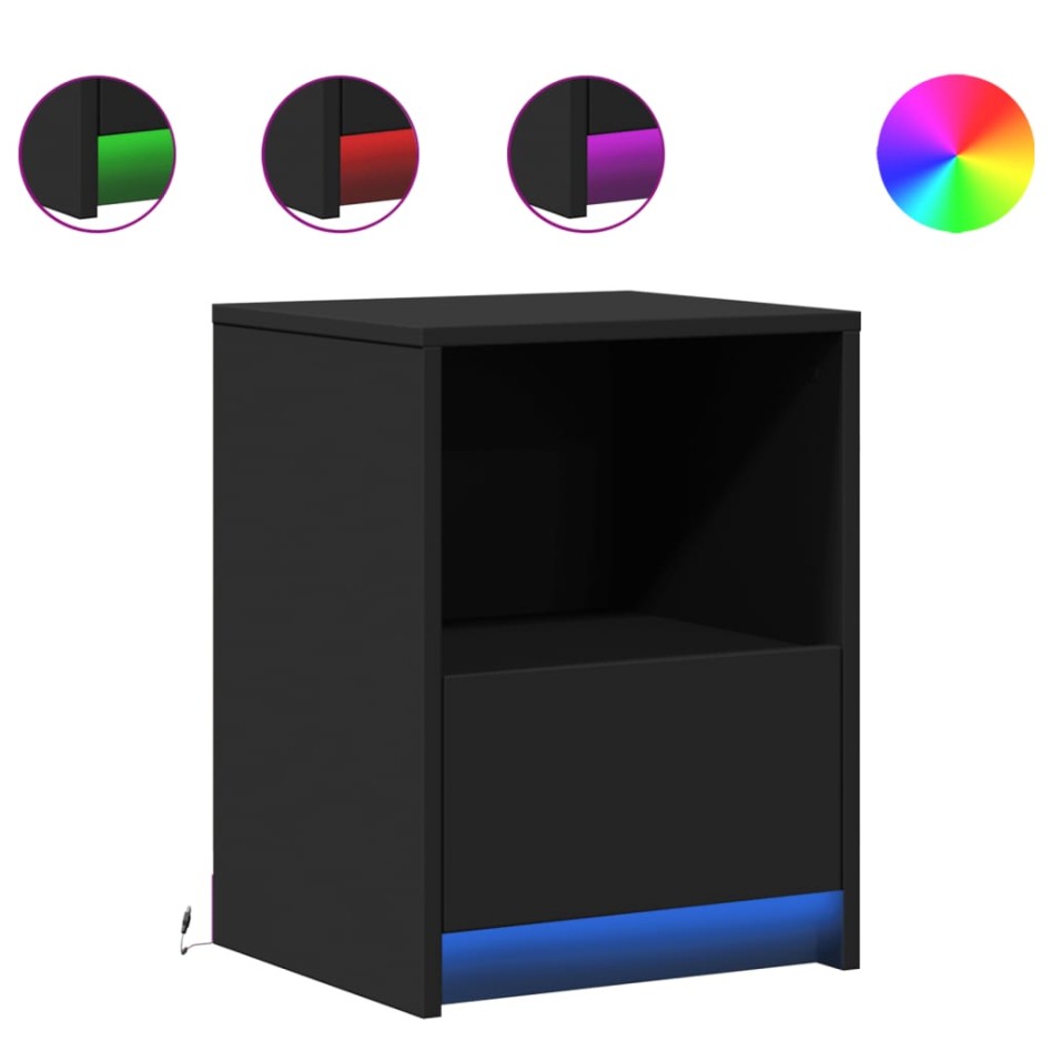 Mesitas de noche con luces LED 2 uds madera ingeniería