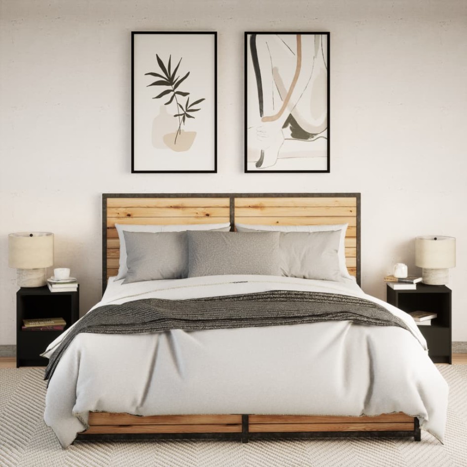 Mesitas de noche con luces LED 2 uds madera ingeniería