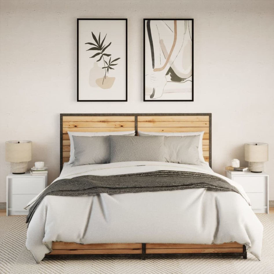 Mesitas de noche con luces LED 2 uds madera ingeniería