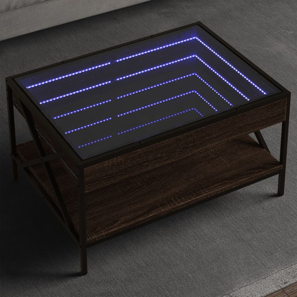 Mesa de centro con Infinity LED marrón roble 70x50x38