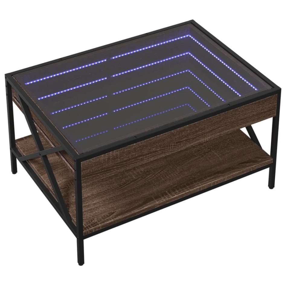 Mesa de centro con Infinity LED marrón roble 70x50x38