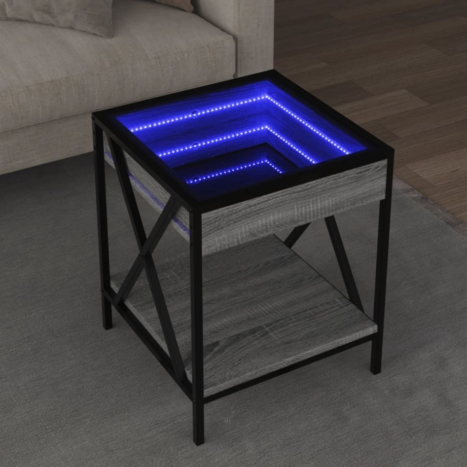 Mesa de centro con Infinity LED gris Sonoma 40x40x49