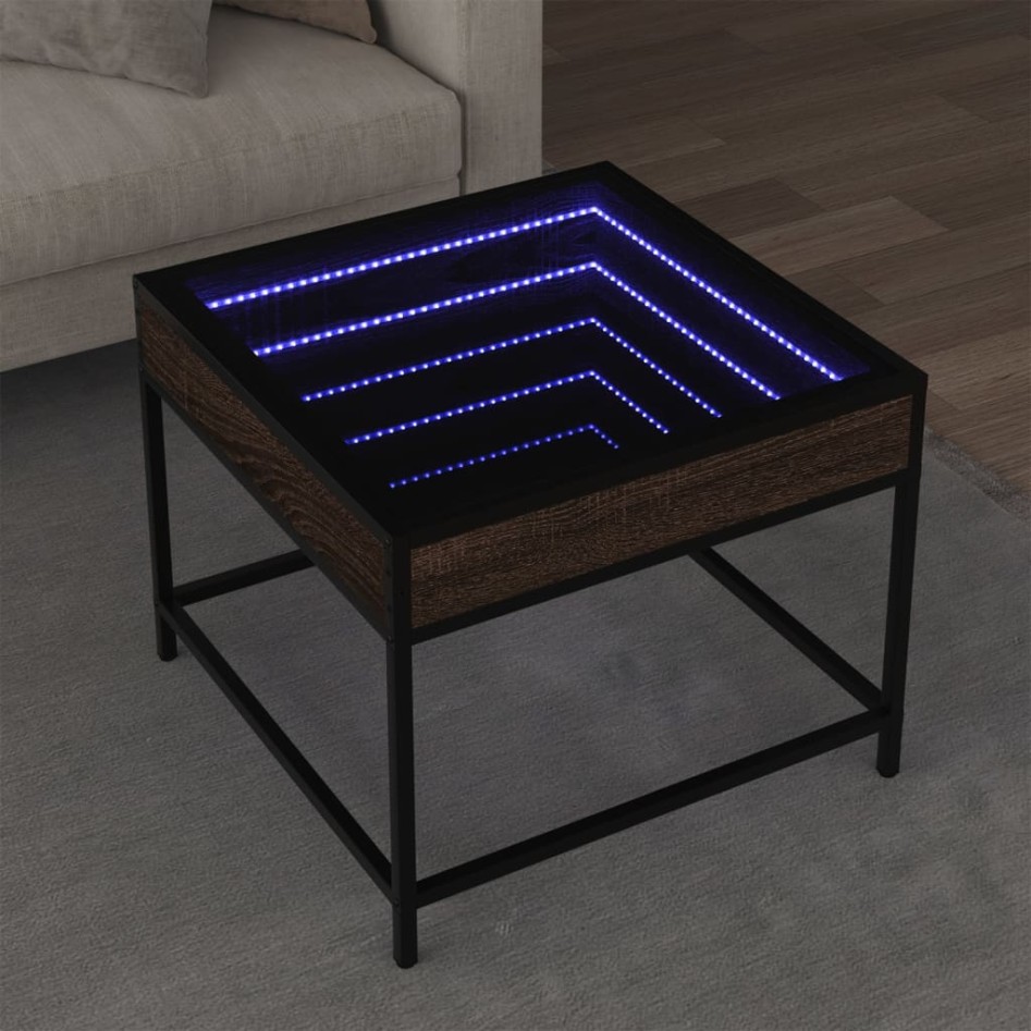 Mesa de centro con Infinity LED marrón roble 50x50x41