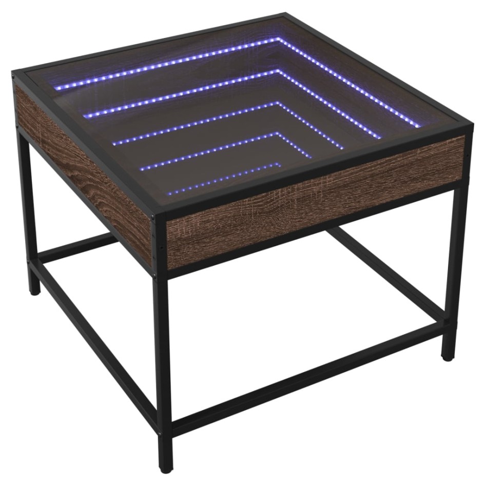 Mesa de centro con Infinity LED marrón roble 50x50x41