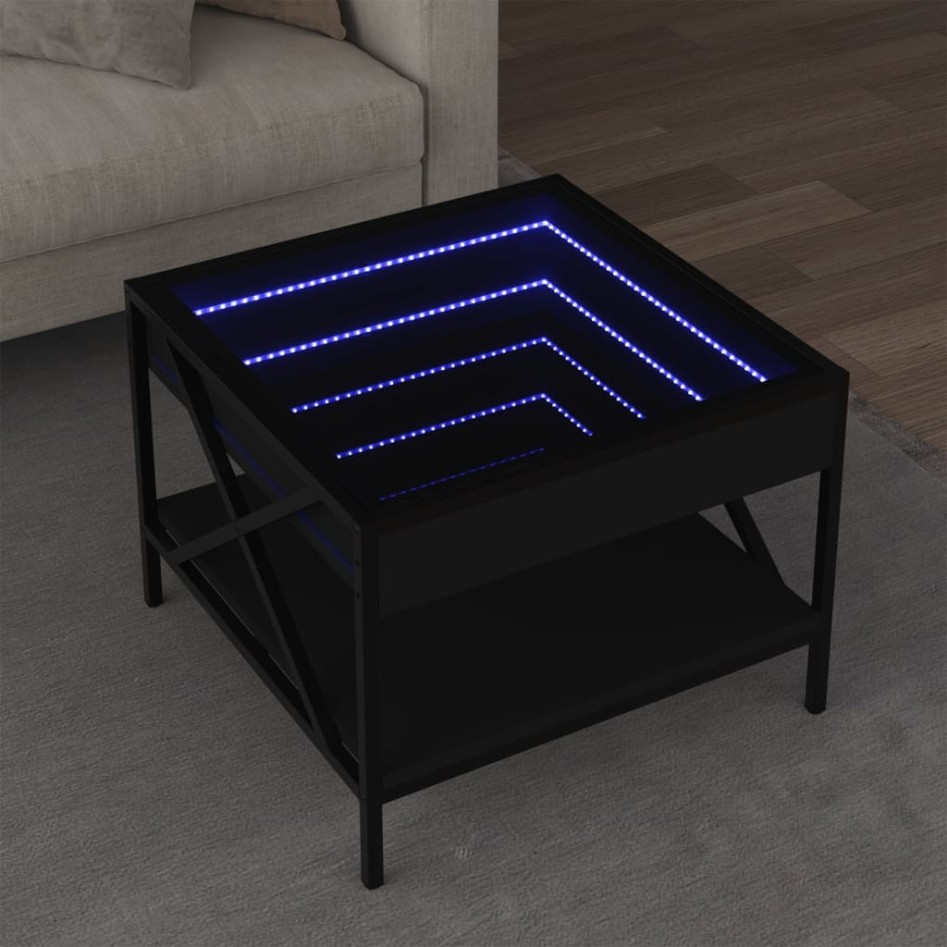 Mesa de centro con Infinity LED negro 50x50x38