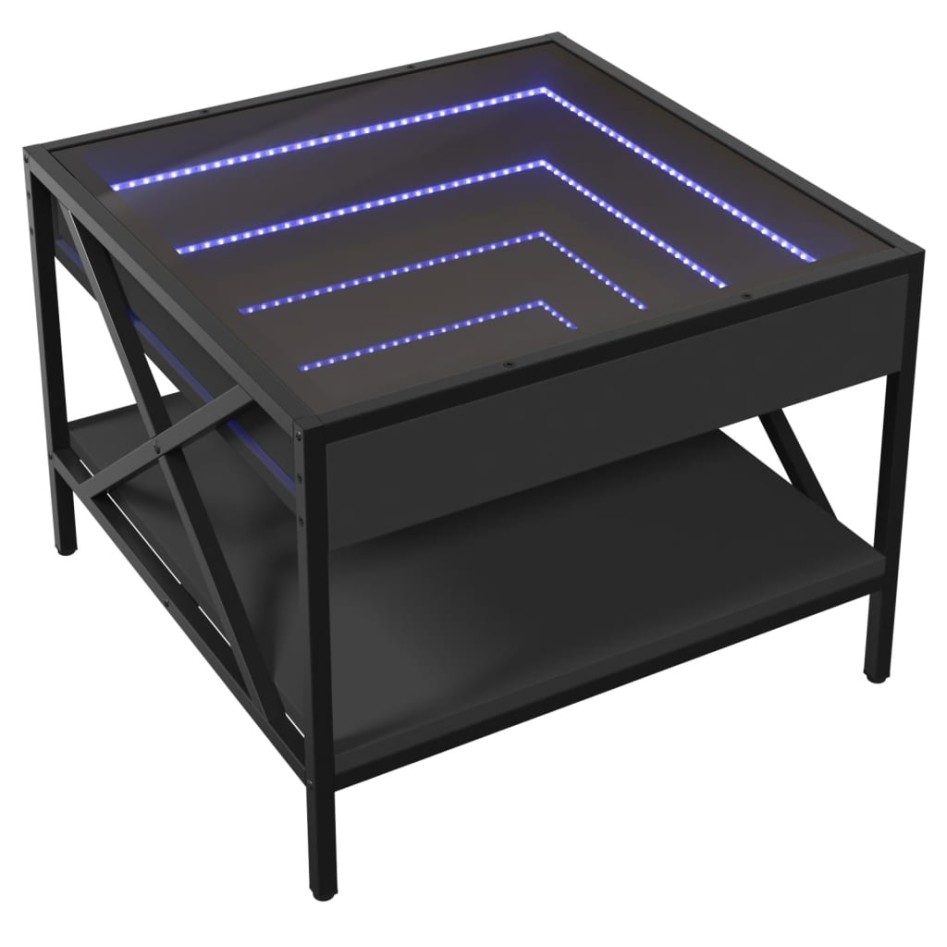 Mesa de centro con Infinity LED negro 50x50x38
