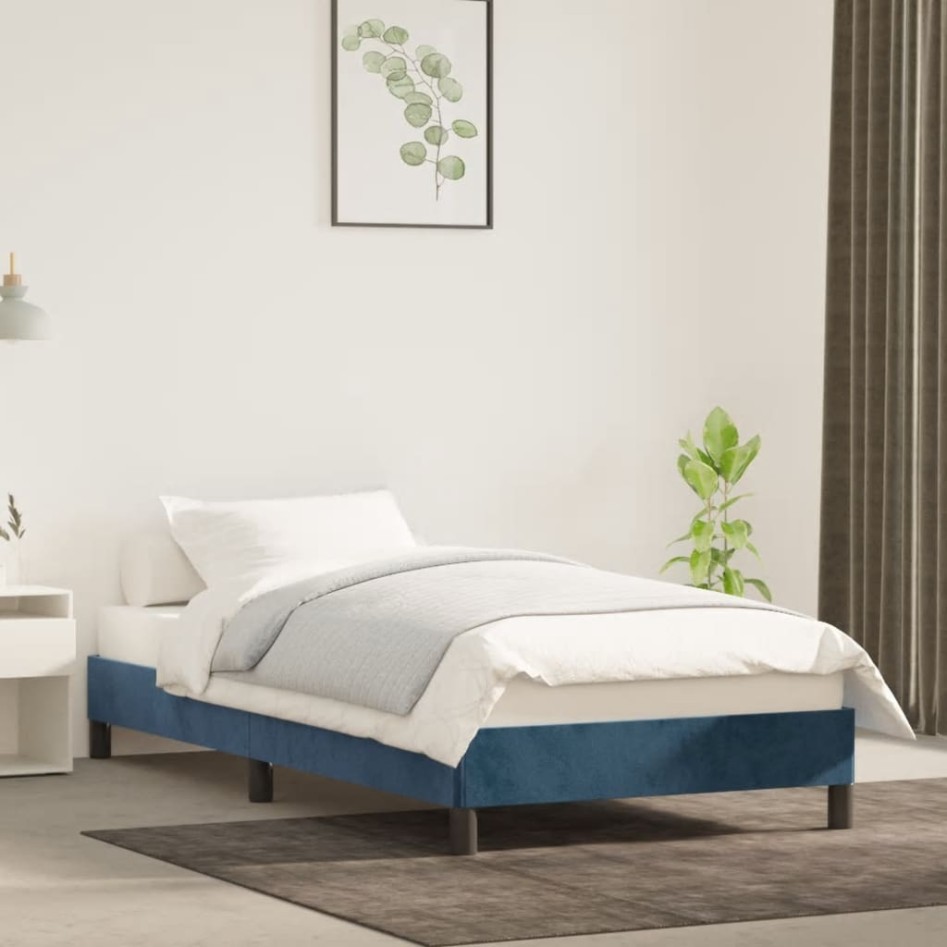 Estructura de cama sin colchón terciopelo azul oscuro 90x190