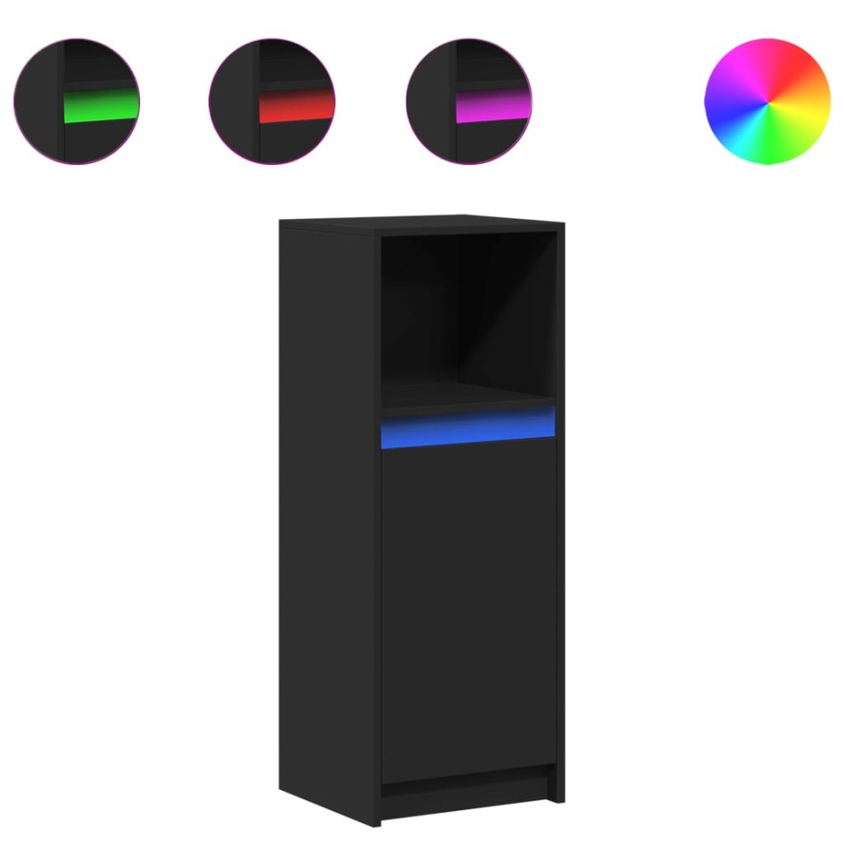 Aparador con luz LED madera de ingeniería negro 38x34x100