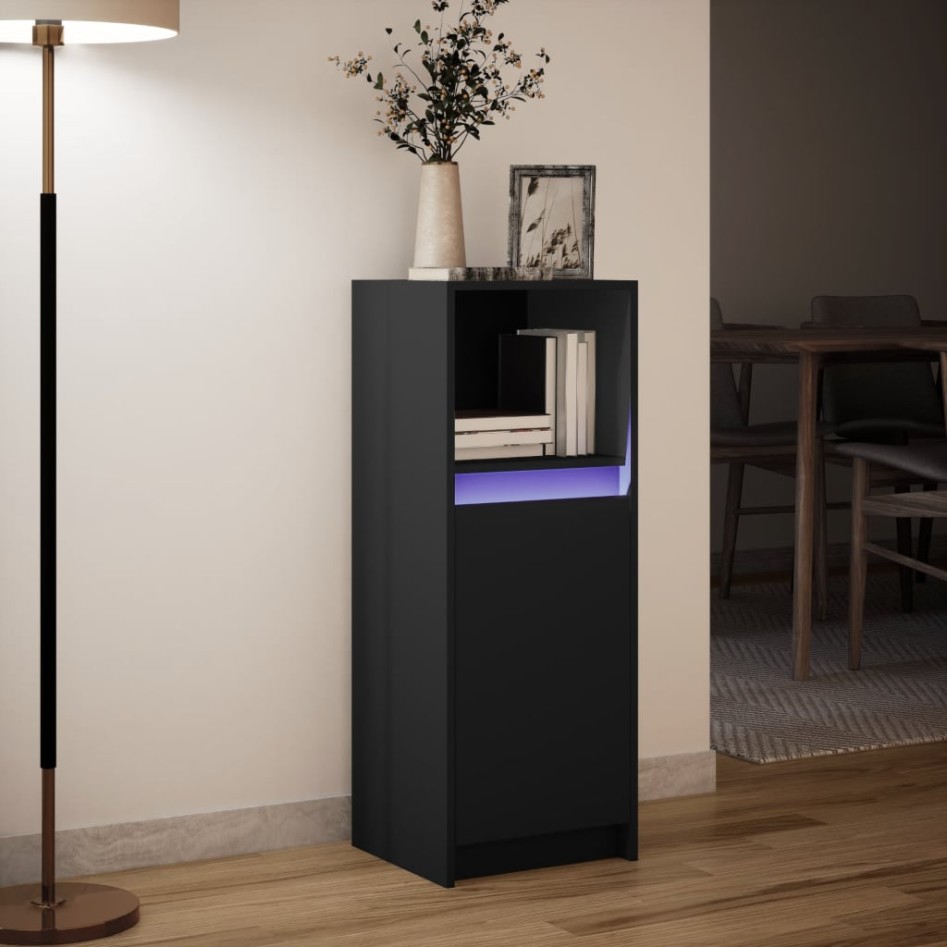 Aparador con luz LED madera de ingeniería negro 38x34x100