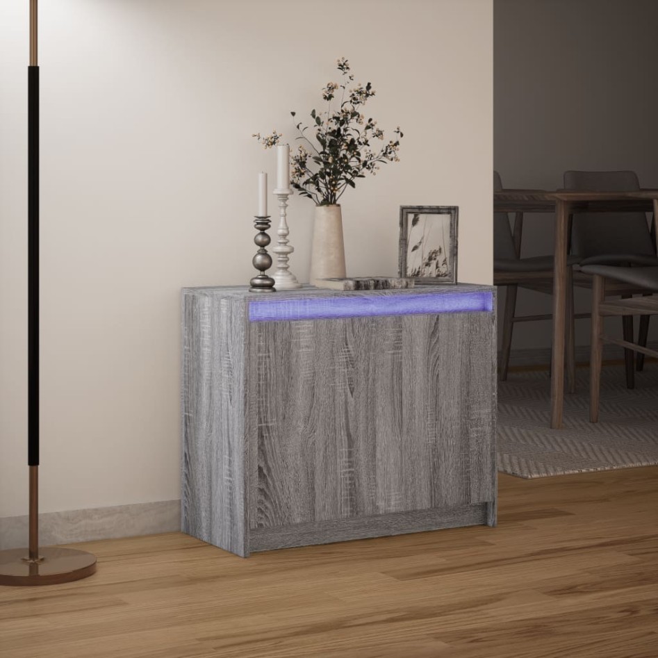 Aparador con LED madera de ingeniería gris Sonoma 72x34x61