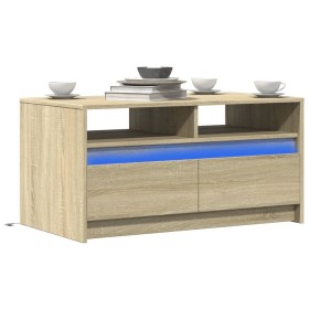 Mesa de centro con luces LED madera de ingeniería roble