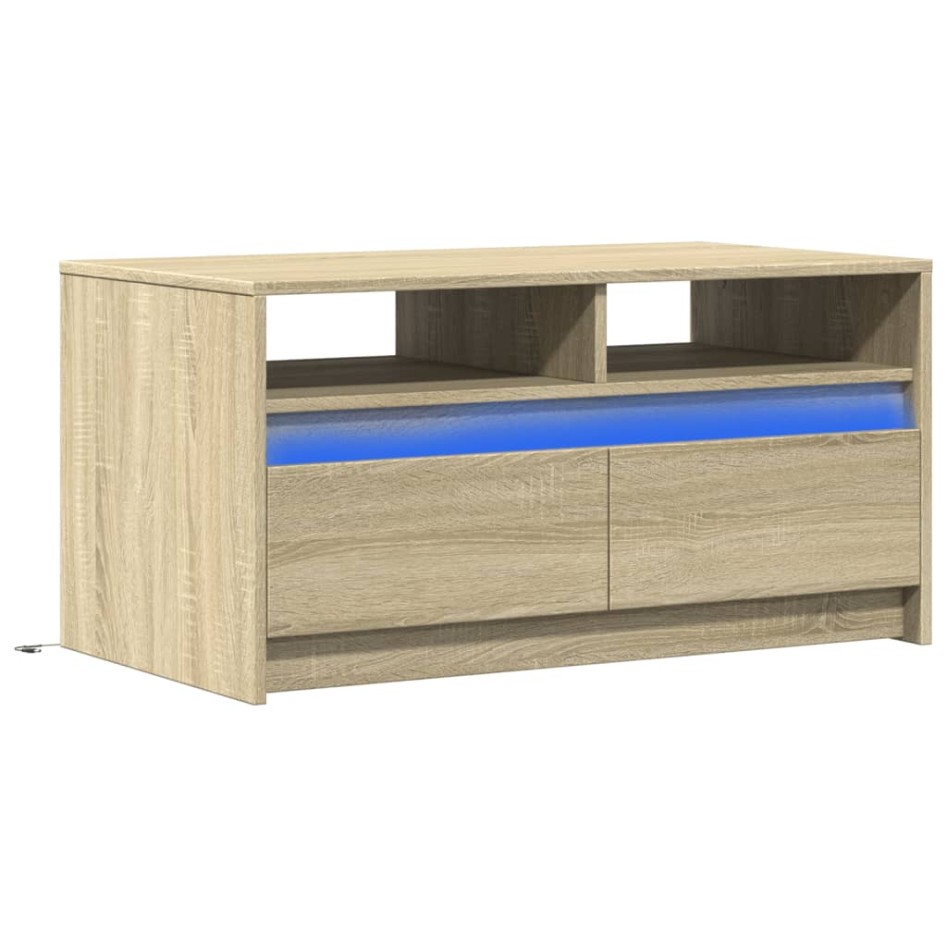 Mesa de centro con luces LED madera de ingeniería roble