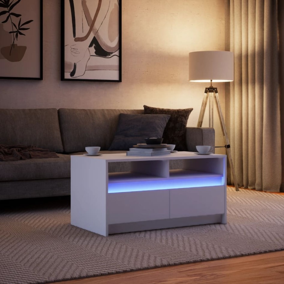 Mesa de centro con luces LED madera ingeniería