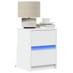 Mesitas de noche con luces LED 2 uds madera ingeniería blanca