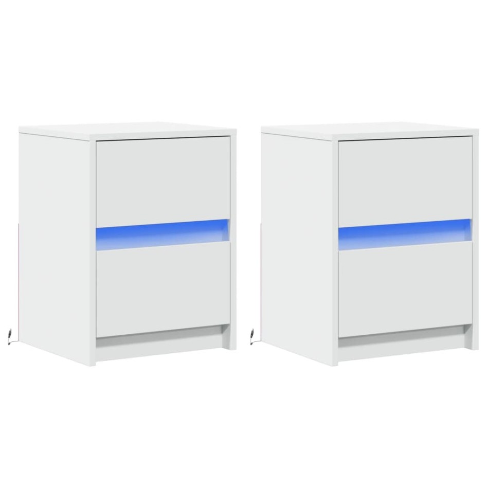 Mesitas de noche con luces LED 2 uds madera ingeniería