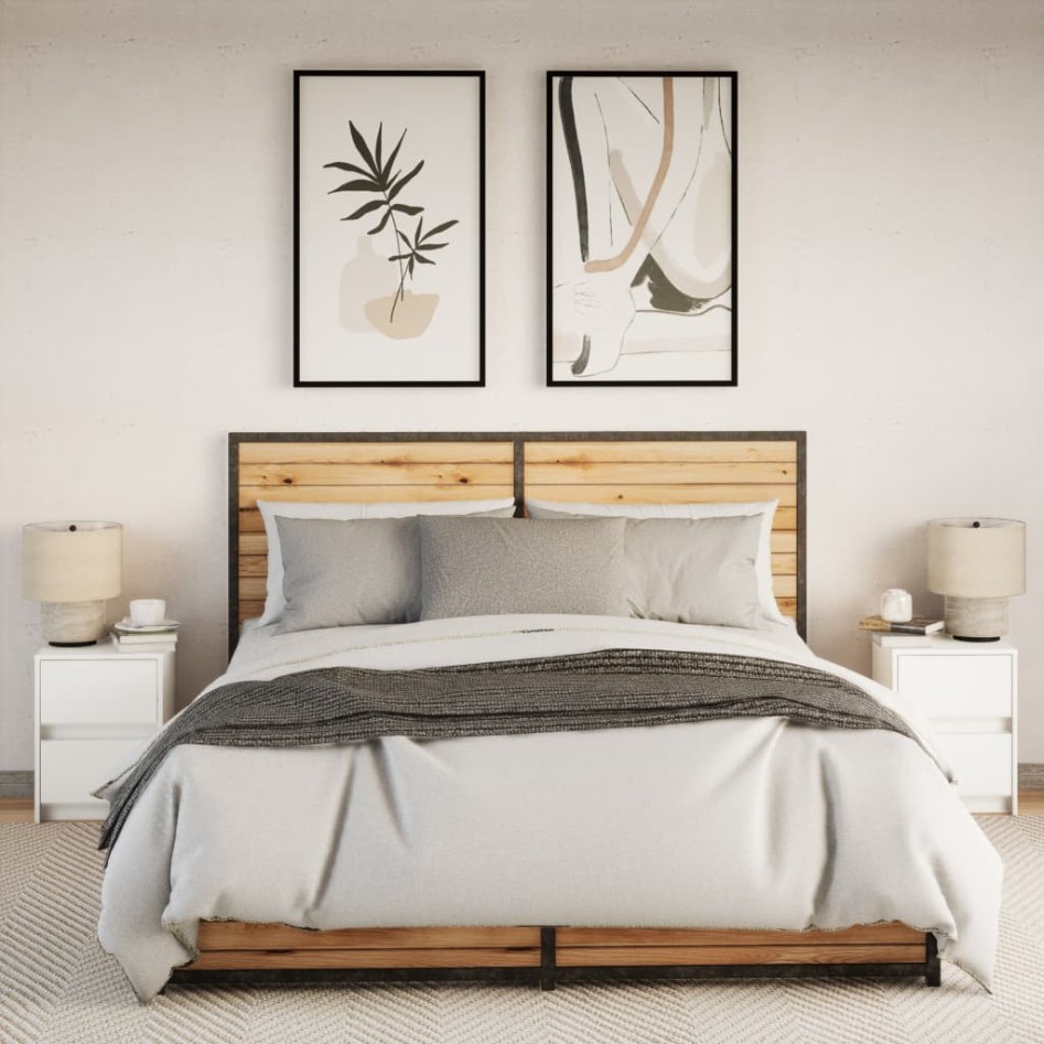 Mesitas de noche con luces LED 2 uds madera ingeniería