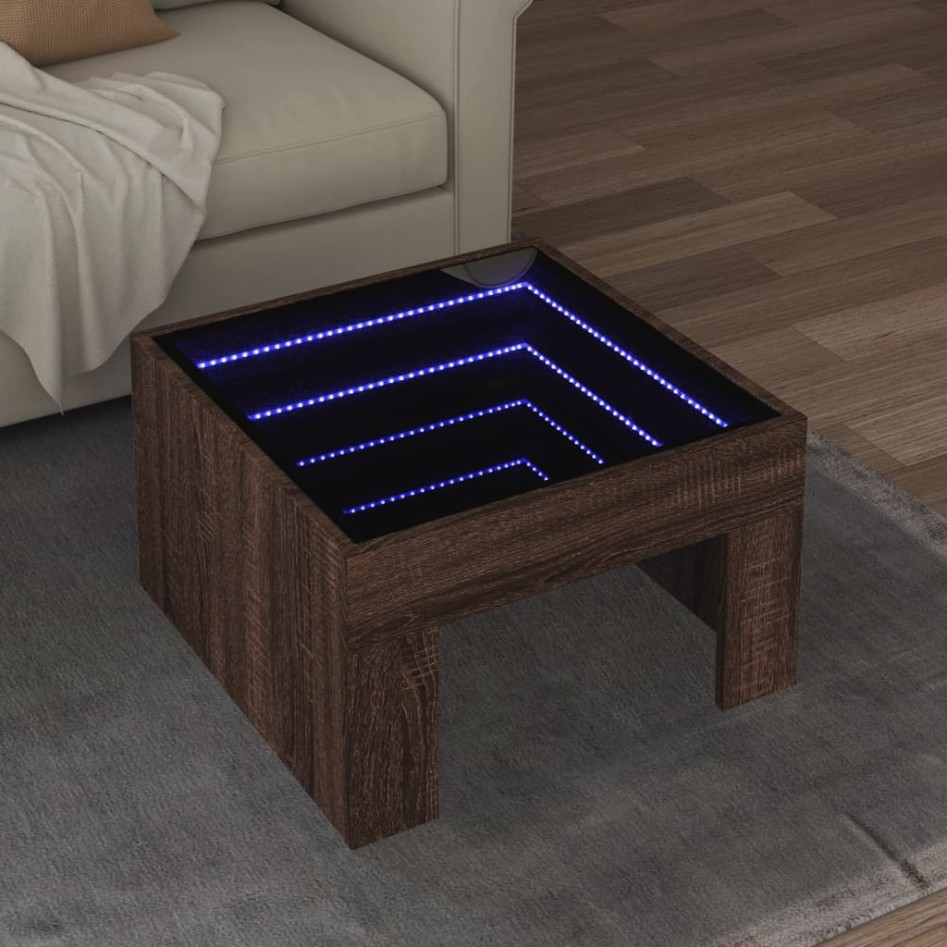 Mesa de centro con Infinity LED marrón roble 50x50x30