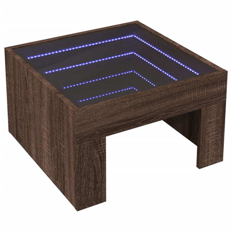 Mesa de centro con Infinity LED marrón roble 50x50x30