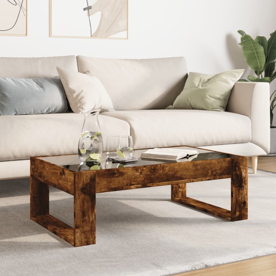 Mesa de centro con Infinity LED roble ahumado 90x53x30