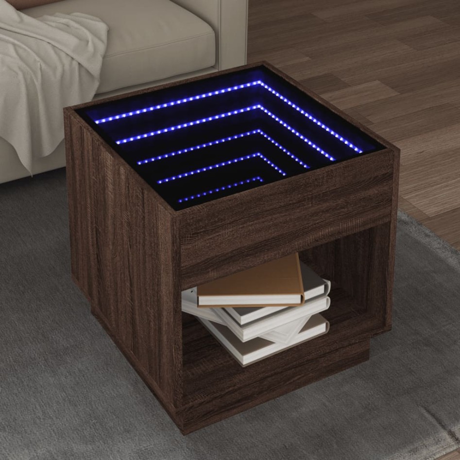 Mesa de centro con Infinity LED marrón roble 50x50x50