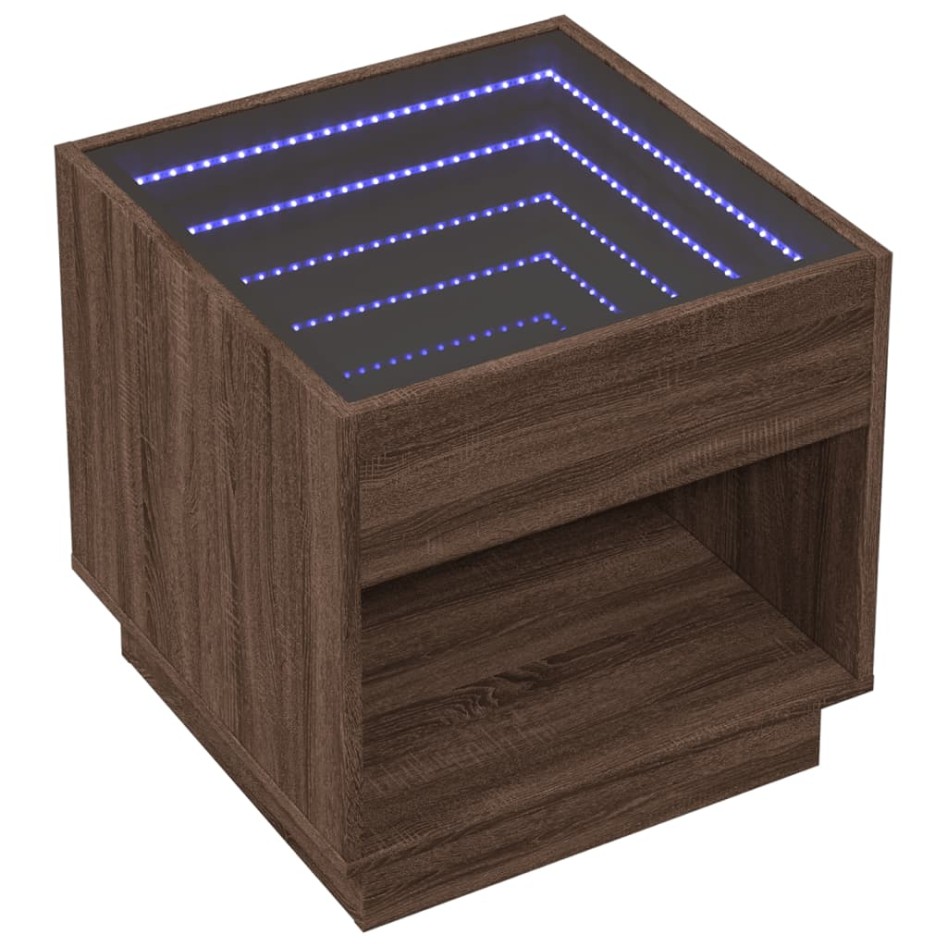 Mesa de centro con Infinity LED marrón roble 50x50x50