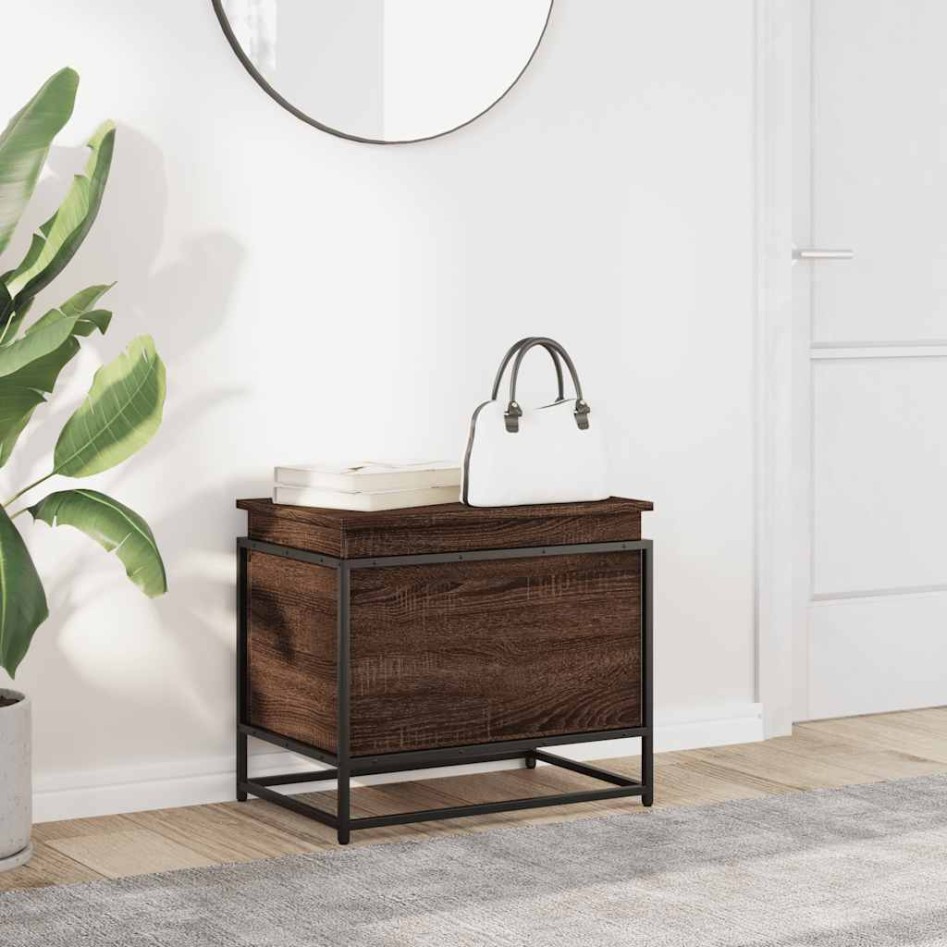 Caja de almacenaje con tapa madera marrón roble 60x40x51,5