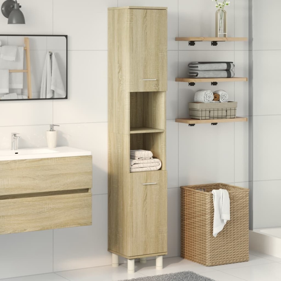 Armario de baño madera ingeniería roble Sonoma 30,5x30x179