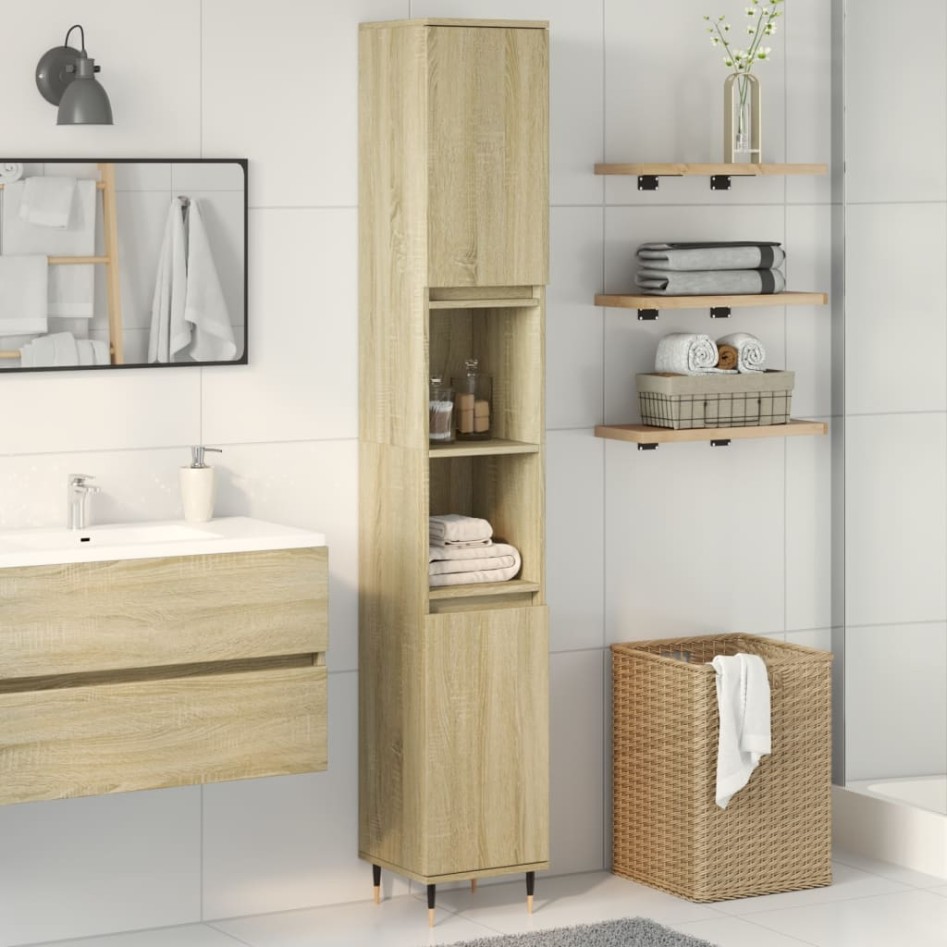 Armario de baño madera contrachapada roble Sonoma 30x30x190