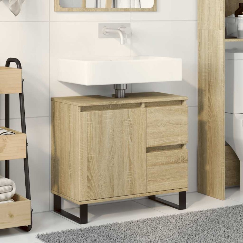 Armario de baño madera contrachapada roble Sonoma 65x33x60