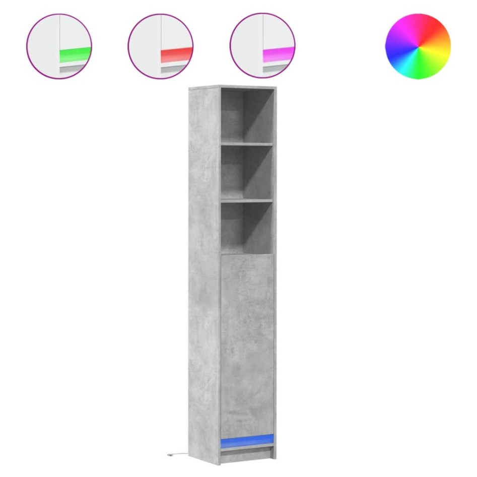 Aparador con LED madera ingeniería gris hormigón 36x32,5x200