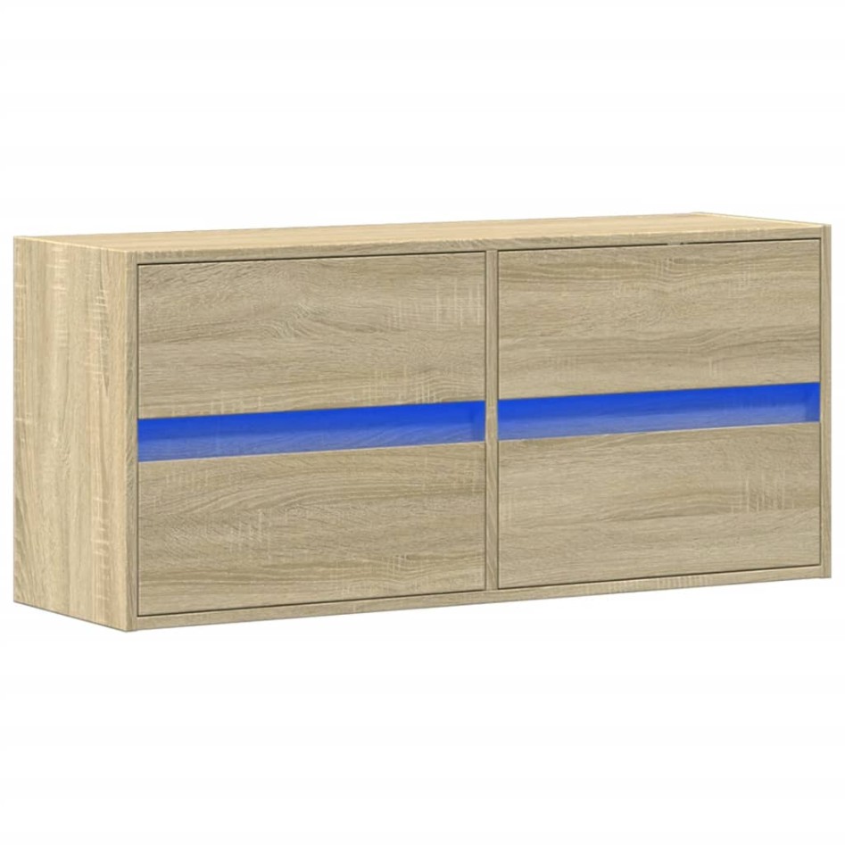 Mueble de TV de pared con luces LED roble Sonoma 100x31x45