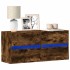 Mueble de TV de pared con luces LED roble ahumado 100x31x45