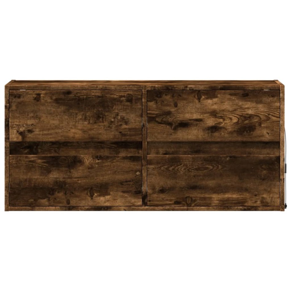 Mueble de TV de pared con luces LED roble ahumado 100x31x45