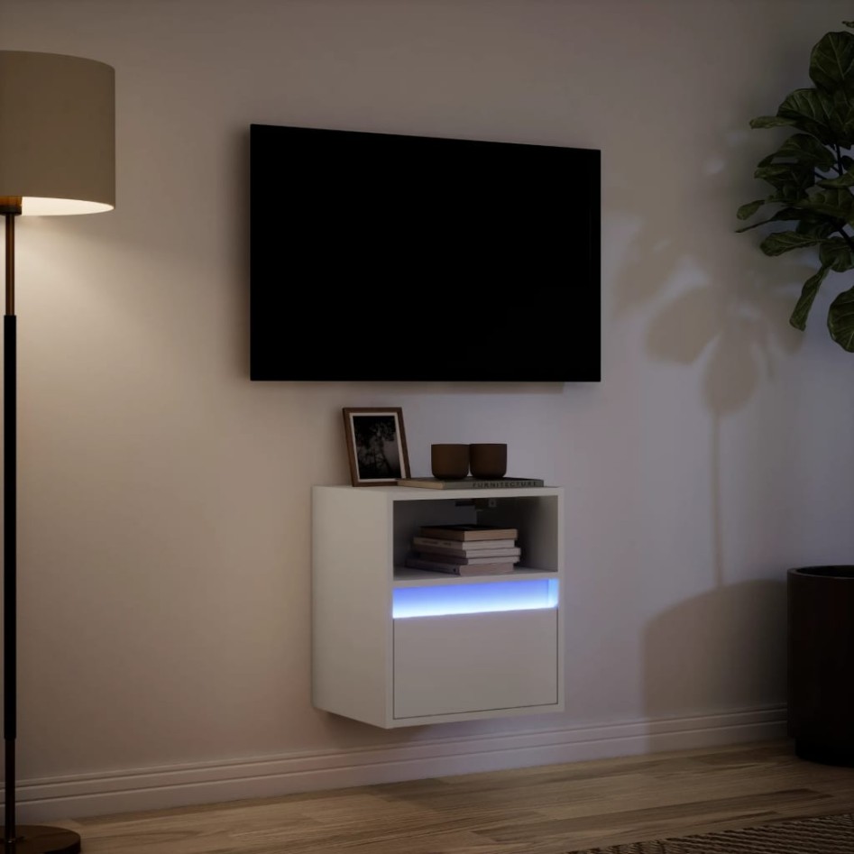 Mueble de TV de pared con luces LED blanco 41x31x45
