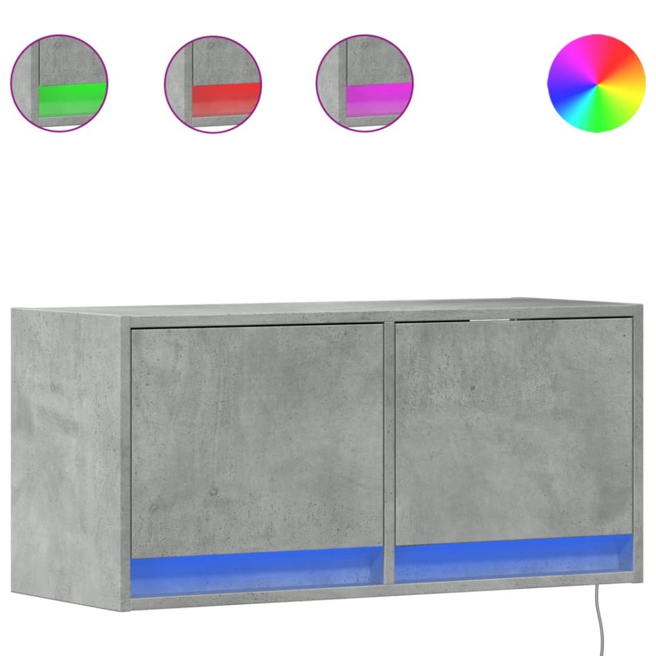 Mueble de TV de pared con luces LED gris hormigón 80x31x35