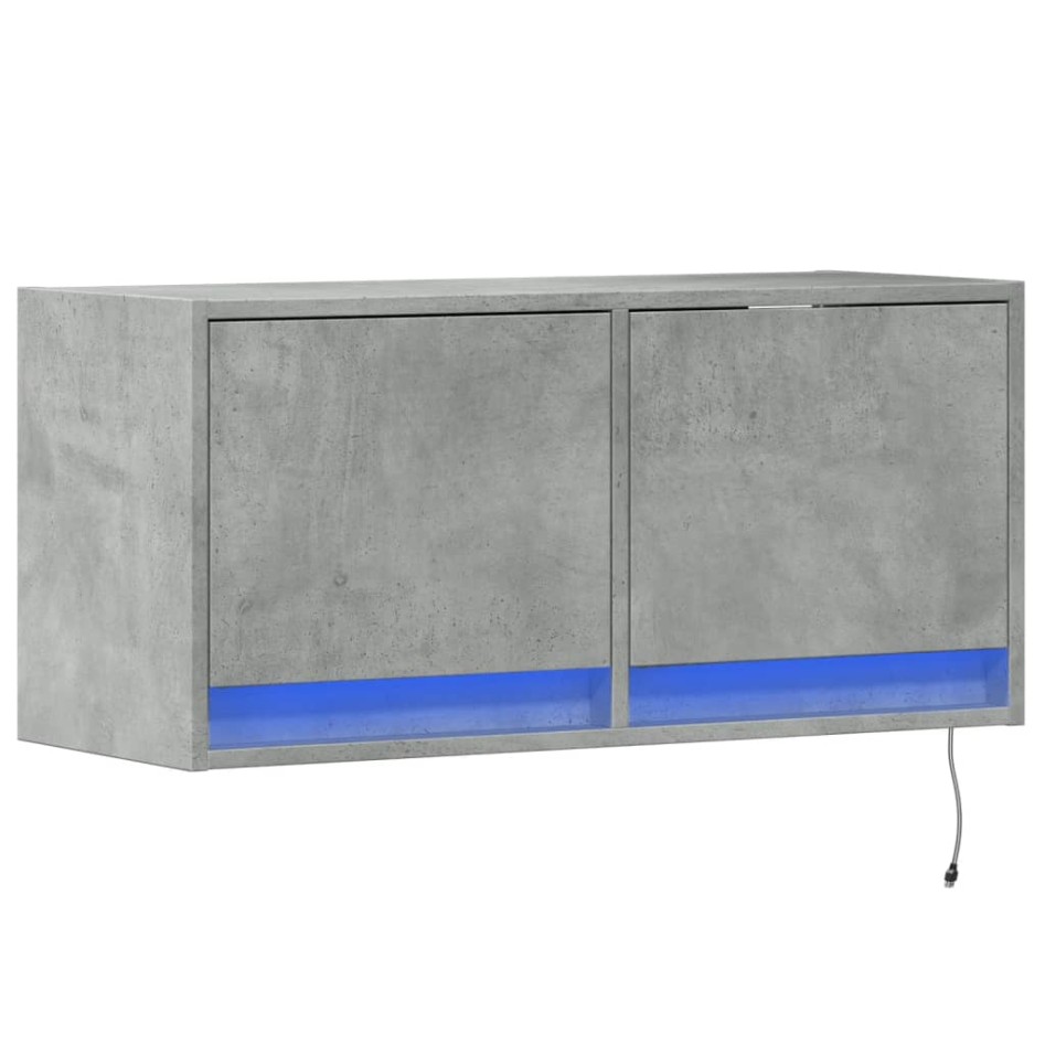 Mueble de TV de pared con luces LED gris hormigón 80x31x35