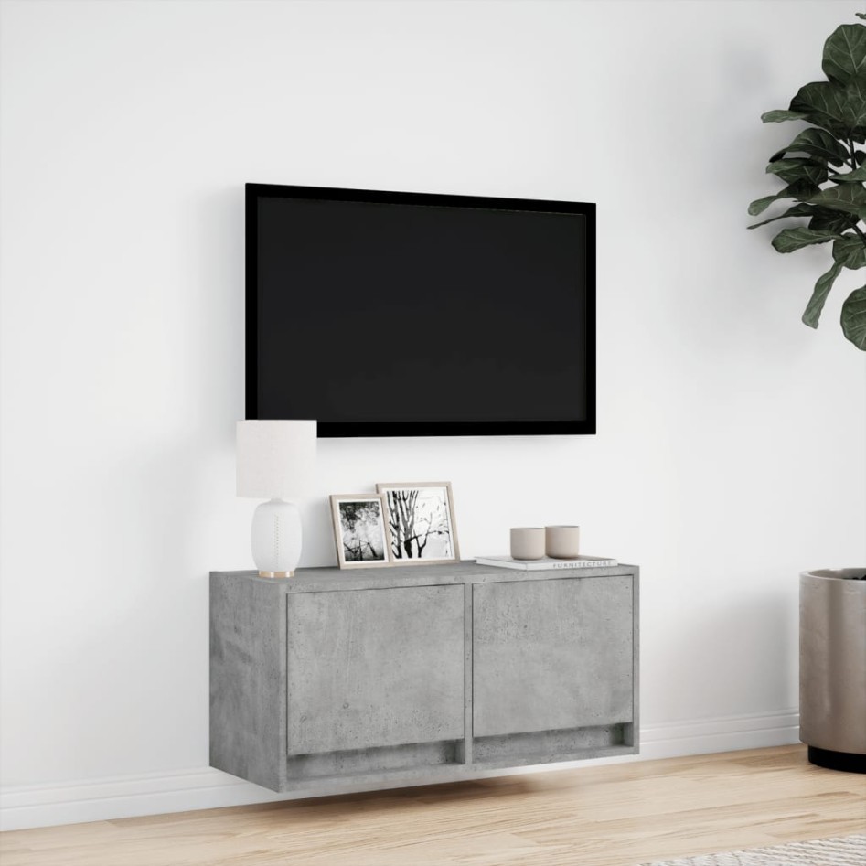 Mueble de TV de pared con luces LED gris hormigón 80x31x35