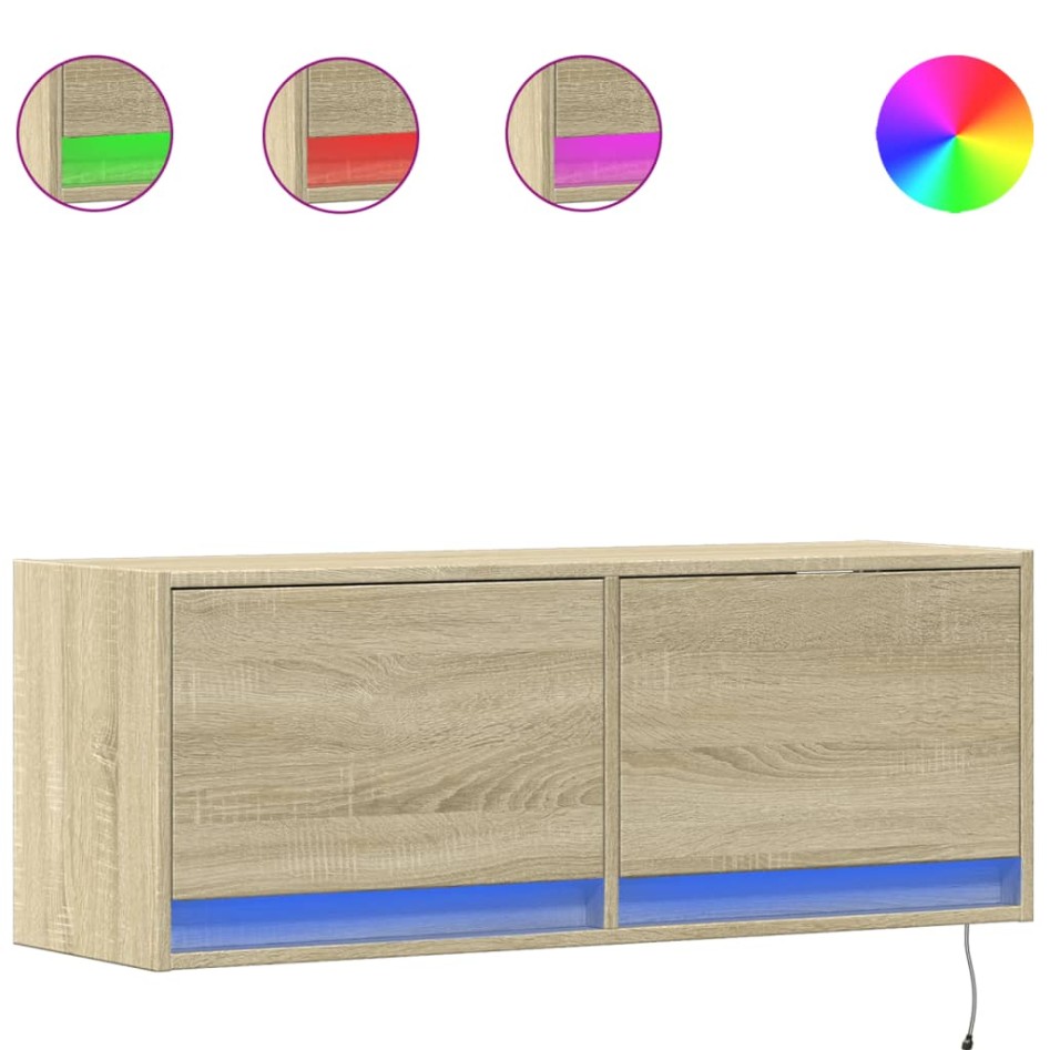 Mueble de TV de pared con luces LED roble Sonoma 100x31x35