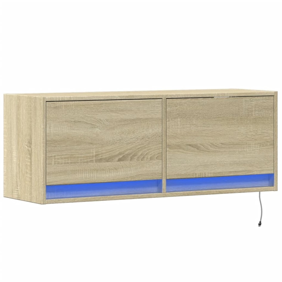 Mueble de TV de pared con luces LED roble Sonoma 100x31x35