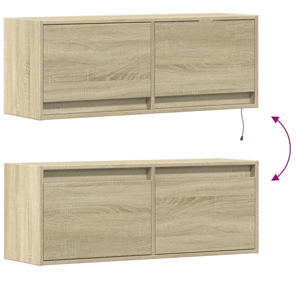 Mueble de TV de pared con luces LED roble Sonoma 100x31x35