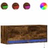 Mueble de TV de pared con luces LED roble ahumado 100x31x35