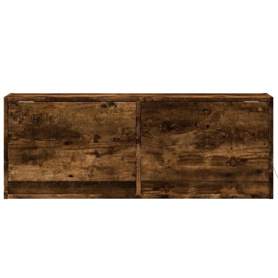 Mueble de TV de pared con luces LED roble ahumado 100x31x35