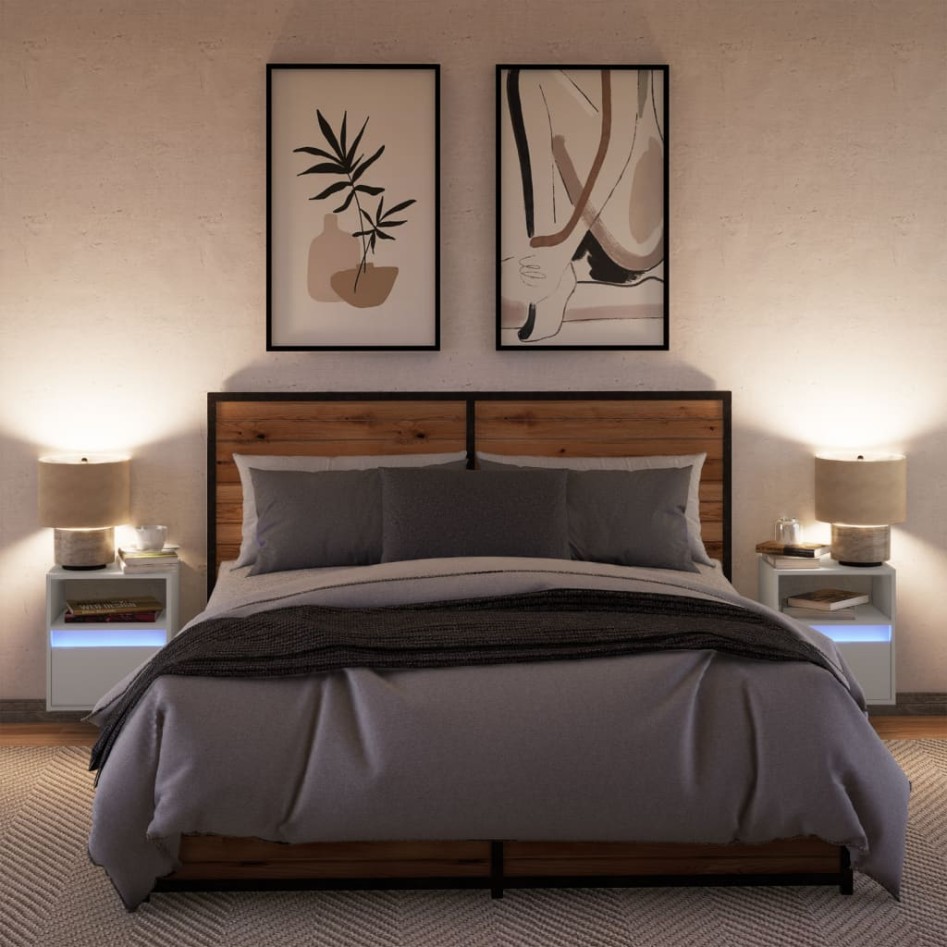 Mesitas de noche de pared con luces LED 2 unidades