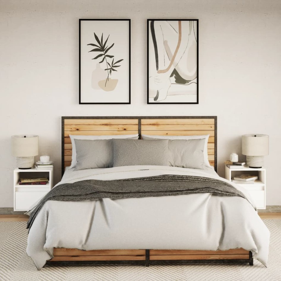 Mesitas de noche de pared con luces LED 2 unidades