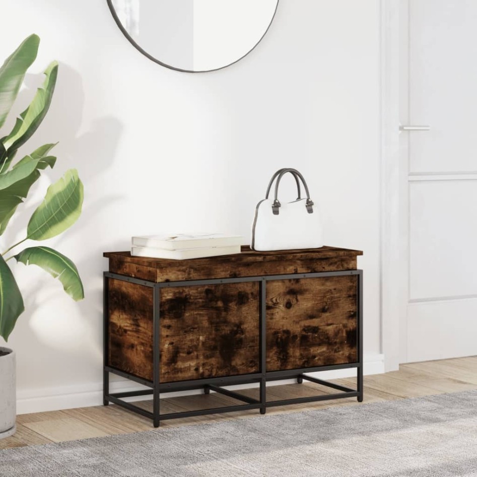 Caja de almacenaje con tapa madera roble ahumado 80x40x51,5